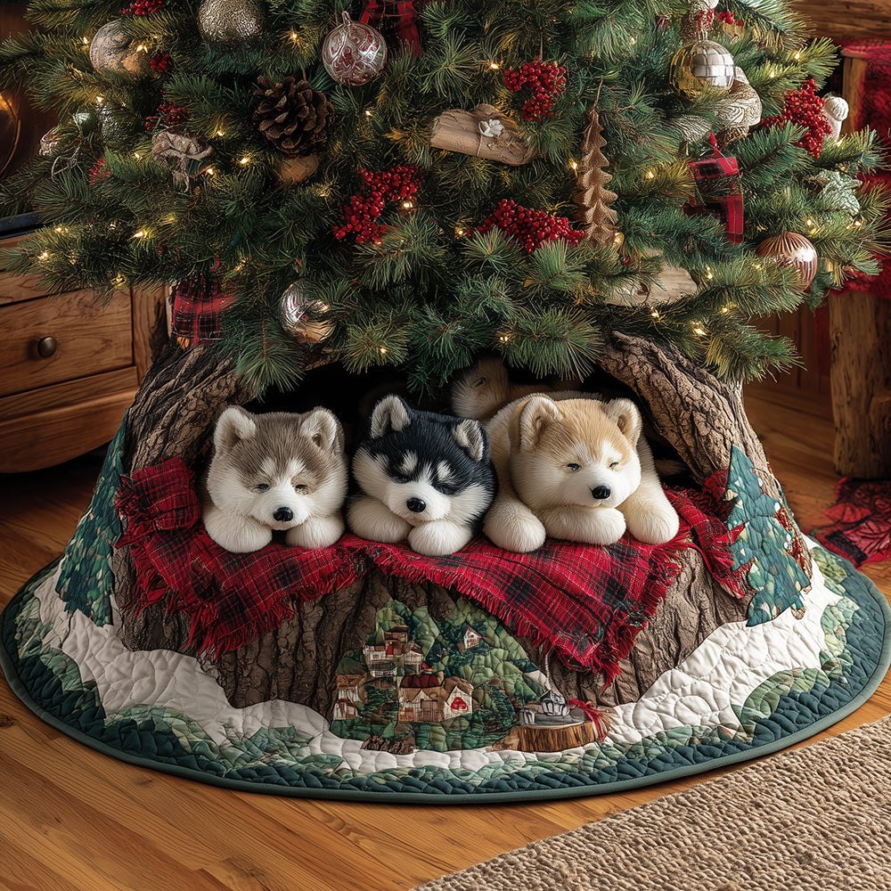 Cozy Husky Nights Christmas Tree Skirt