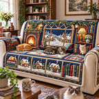 Navy Village Window Library Cats Sofa Cover