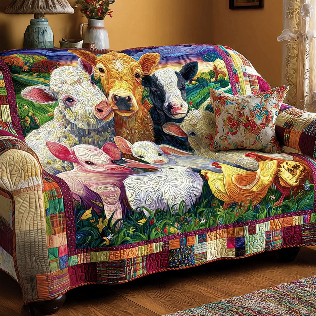 Folk Art Cows and Sheep in Color Sofa Cover