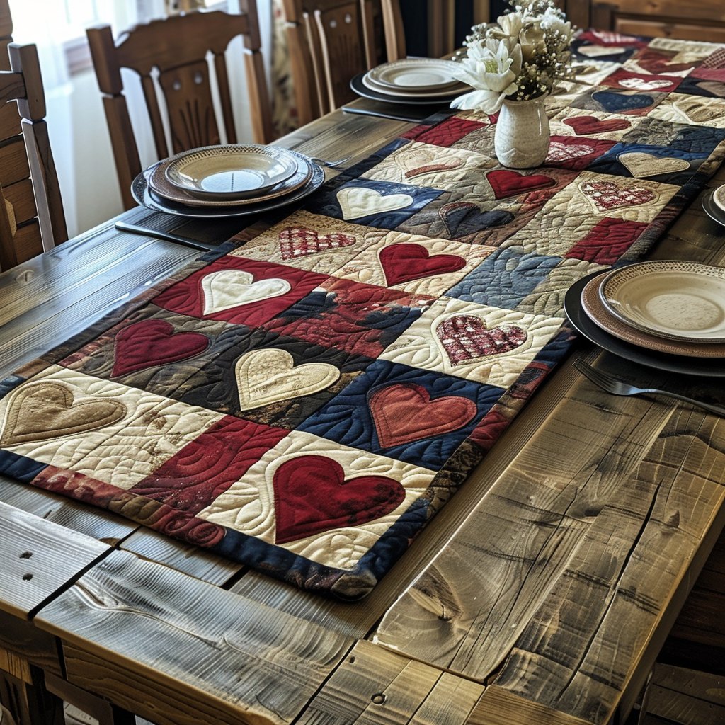 Cozy Patch Hearts Table Runner