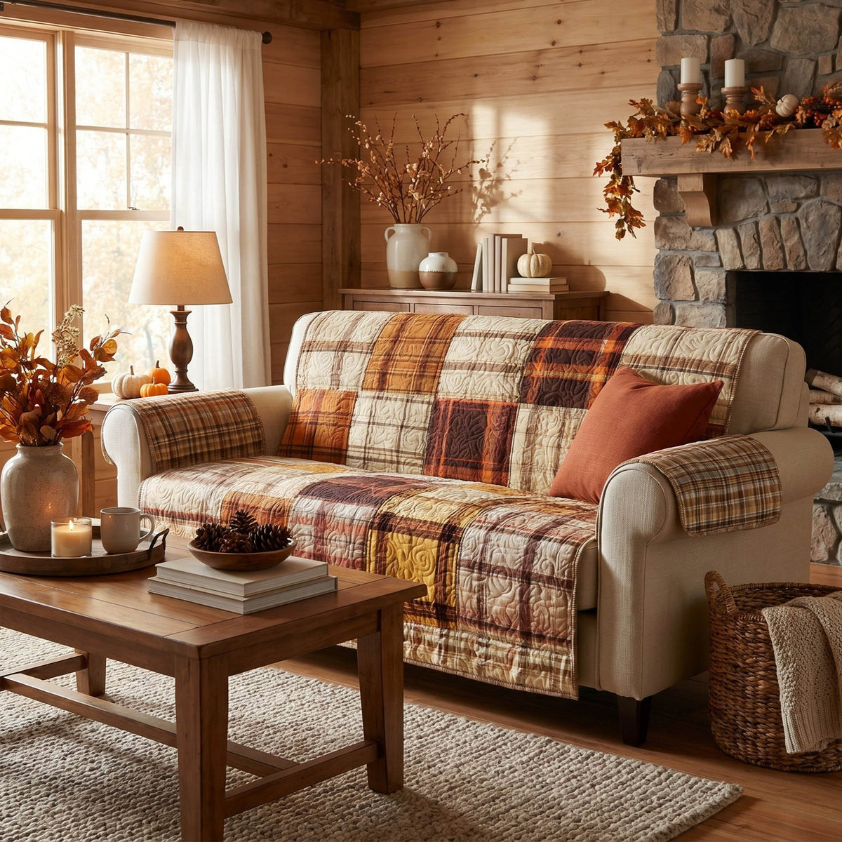 Autumn Plaid Patchwork in Rust Sofa Cover