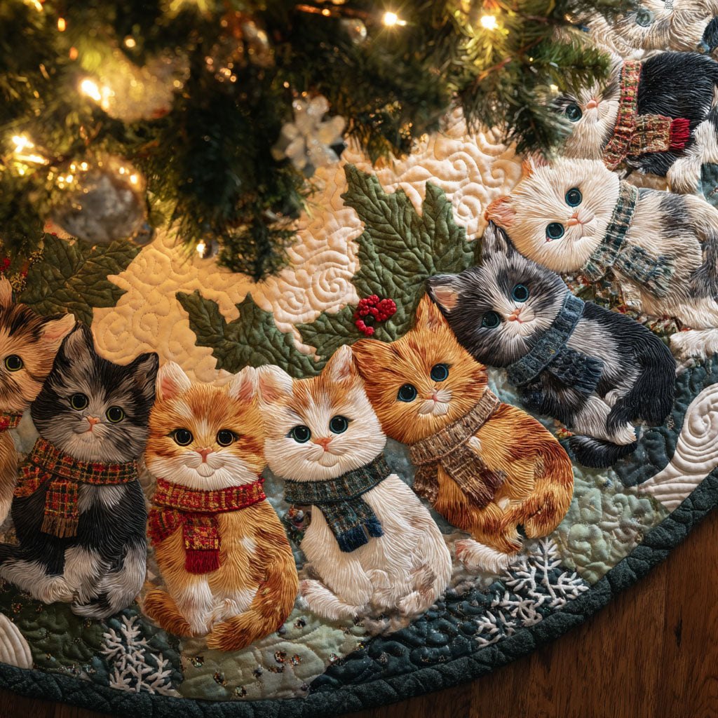 Winter Cats in Scarves Christmas Tree Skirt