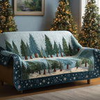 Pine Forest on Snowflake Navy Sofa Cover