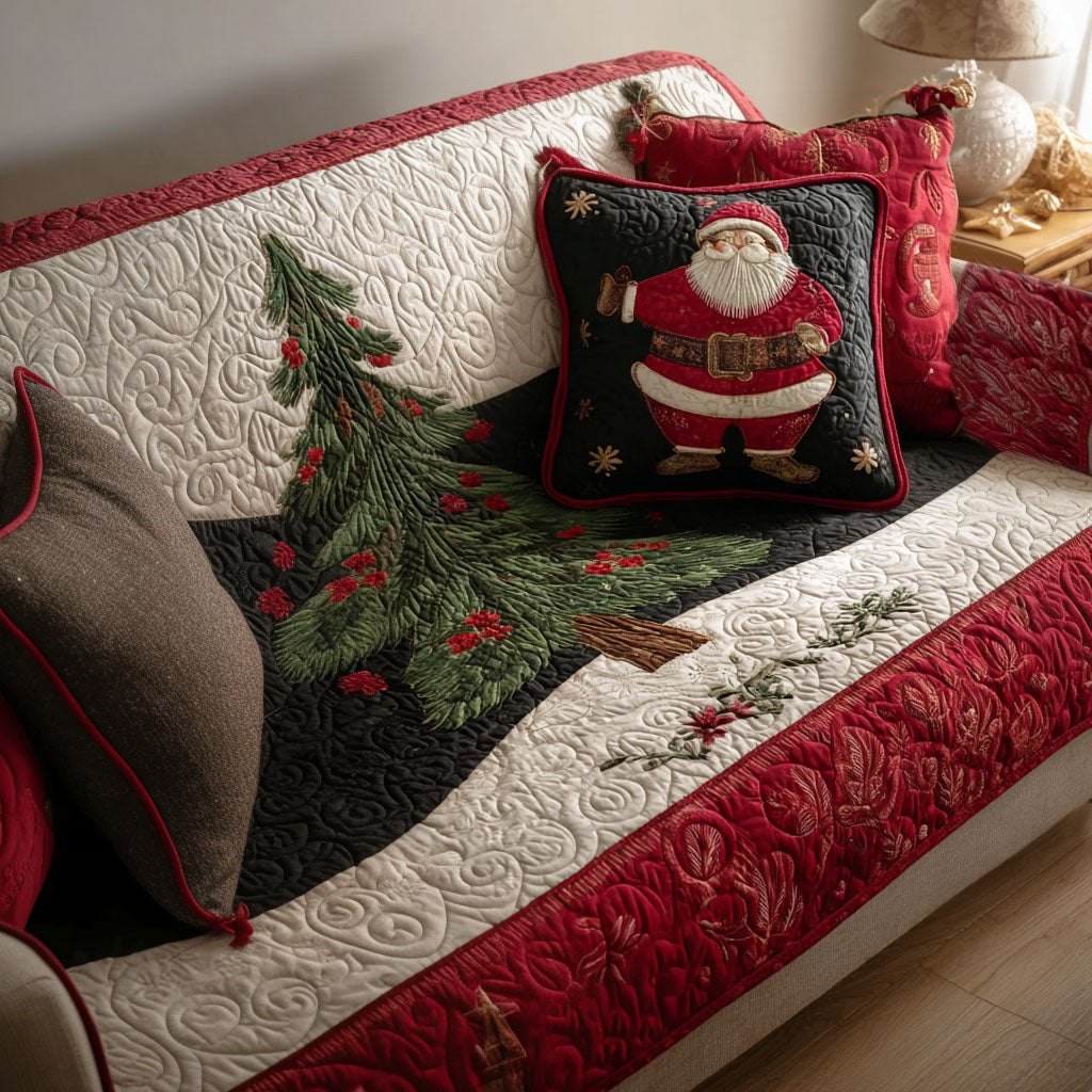 Christmas Tree on Red and Ivory Sofa Cover