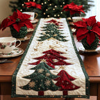 Red and Green Trees with Snowflakes Table Runner