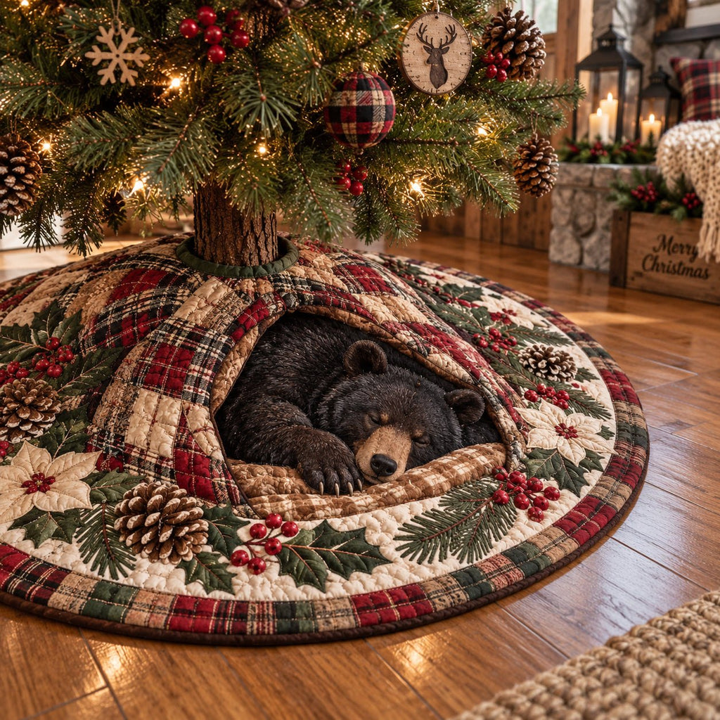 Cozy Plaid Bear Hideaway Christmas Tree Skirt