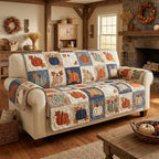 Pumpkins in Blue and Orange Blocks Sofa Cover