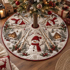 Cozy Snowman Cottage Christmas Tree Skirt