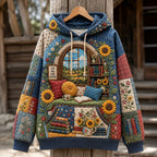 Cozy Sunflower Reading Nook hoodie, all-over print