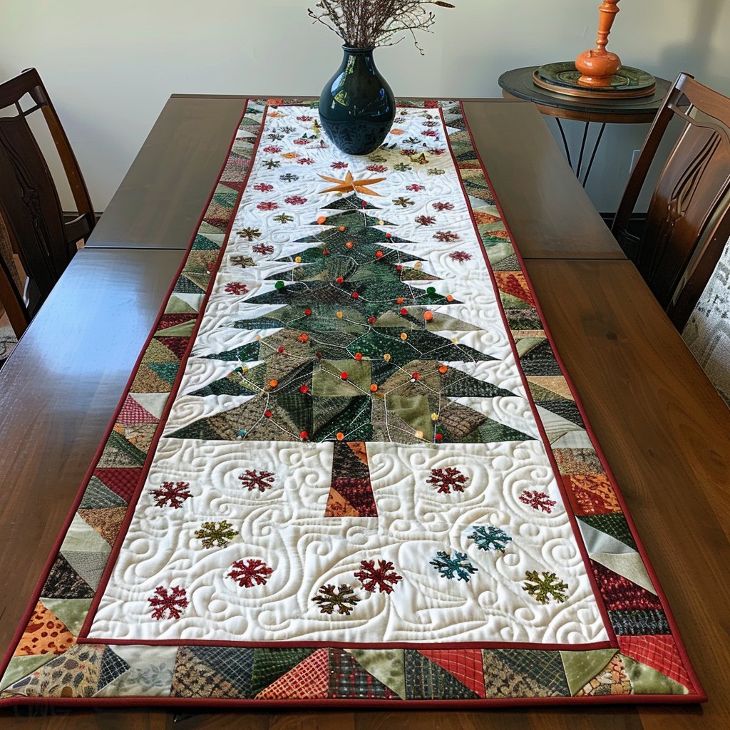 Patchwork Tree with Scattered Berries Table Runner