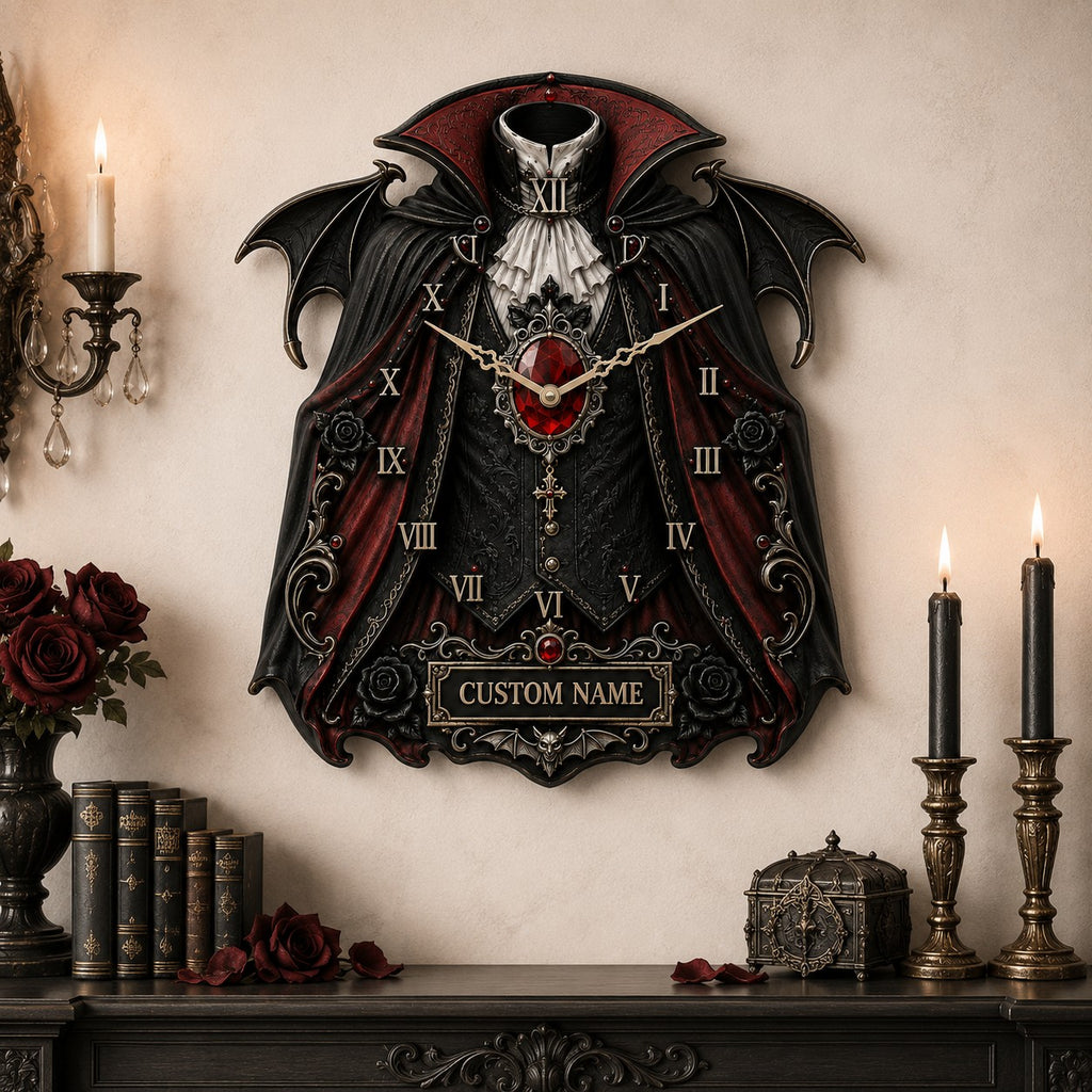 Gothic vampire Custom Name Wall Clock — personalized with a custom name