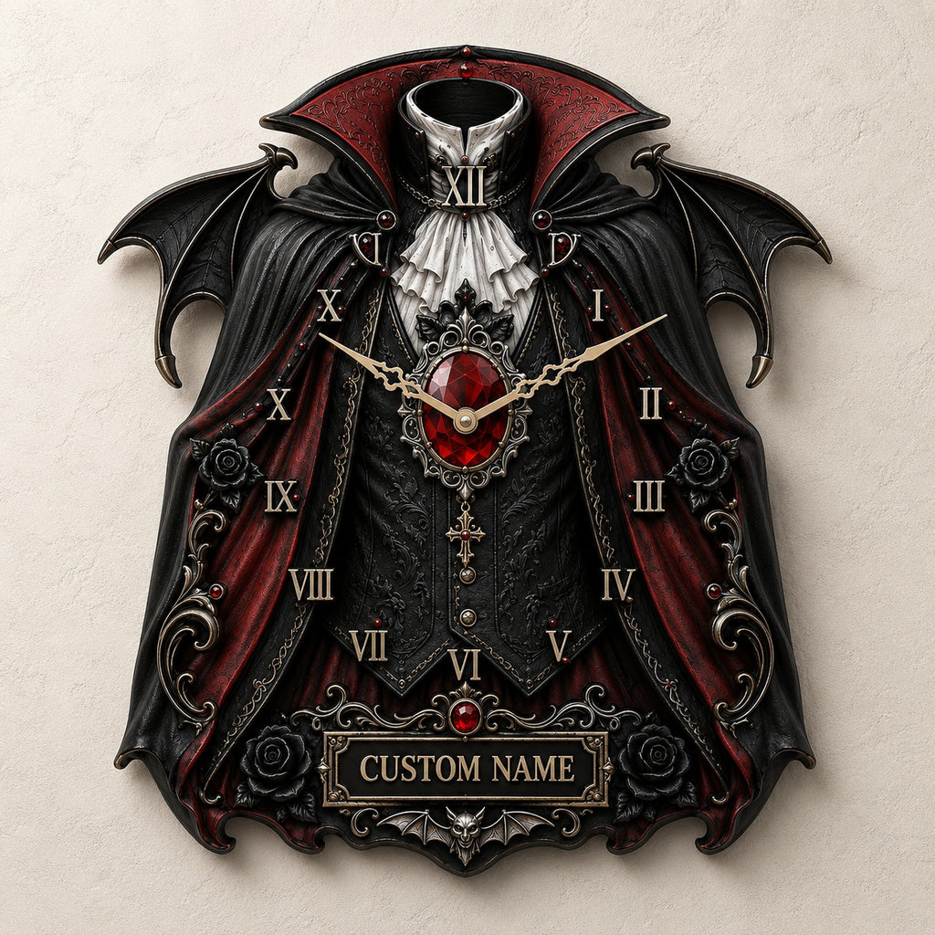 Gothic vampire Custom Name Wall Clock — personalized with a custom name