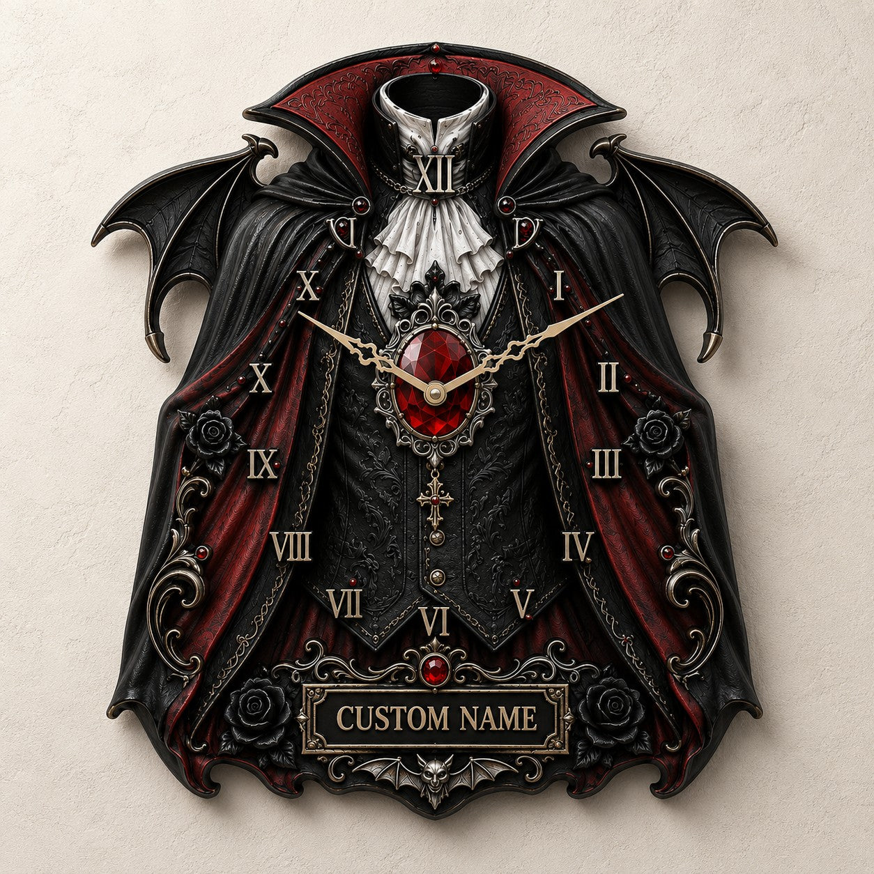 Gothic vampire Custom Name Wall Clock — personalized with a custom name