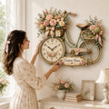 Floral bicycle Custom Name Wall Clock — personalized with a custom name
