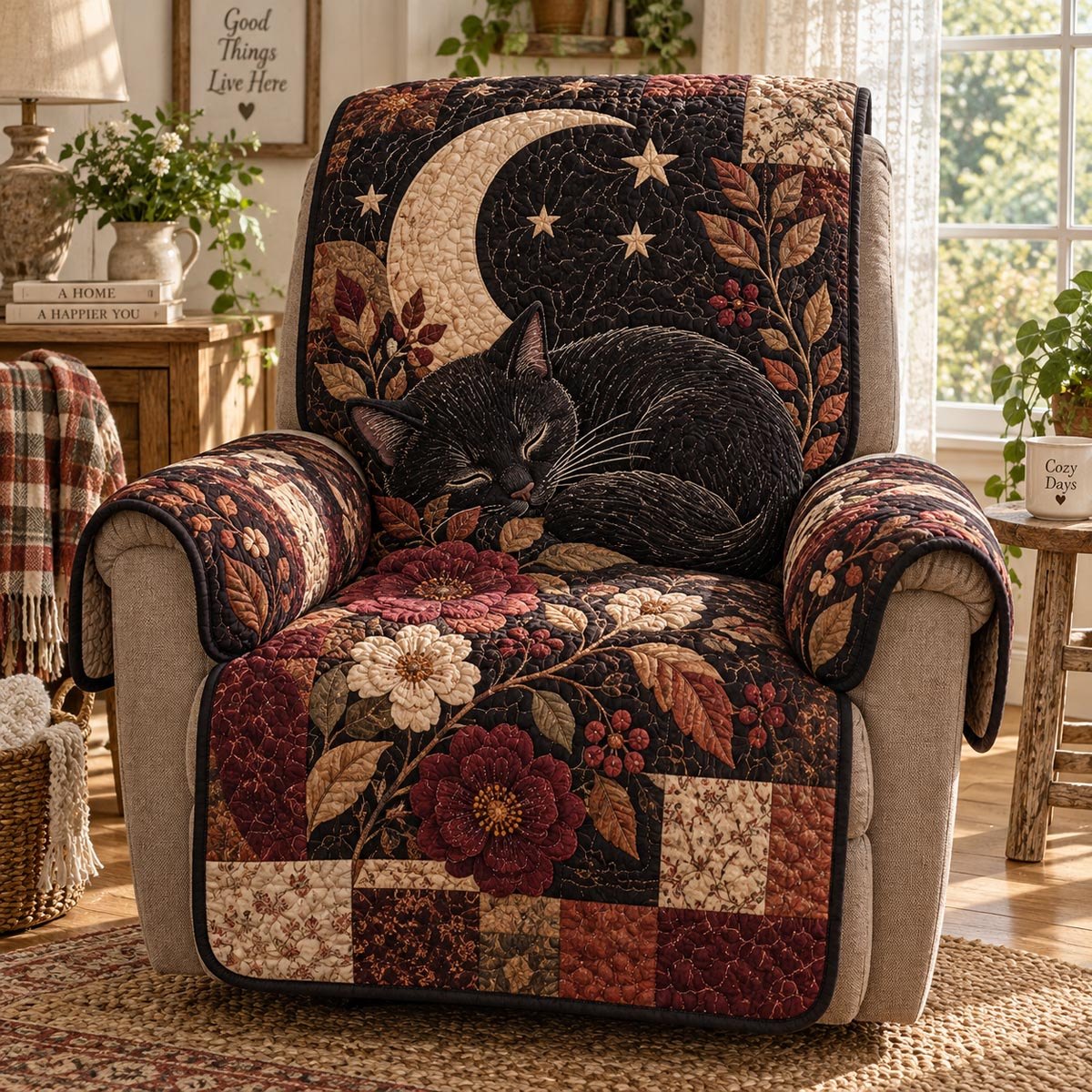 Crescent Moon Black Cat Sofa Cover