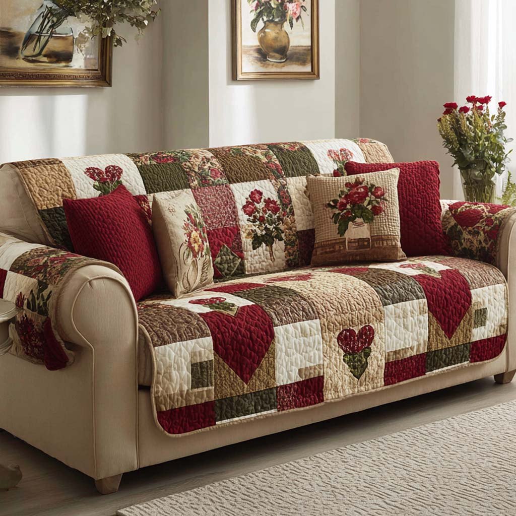 Crimson Bloom Heritage Sofa Cover