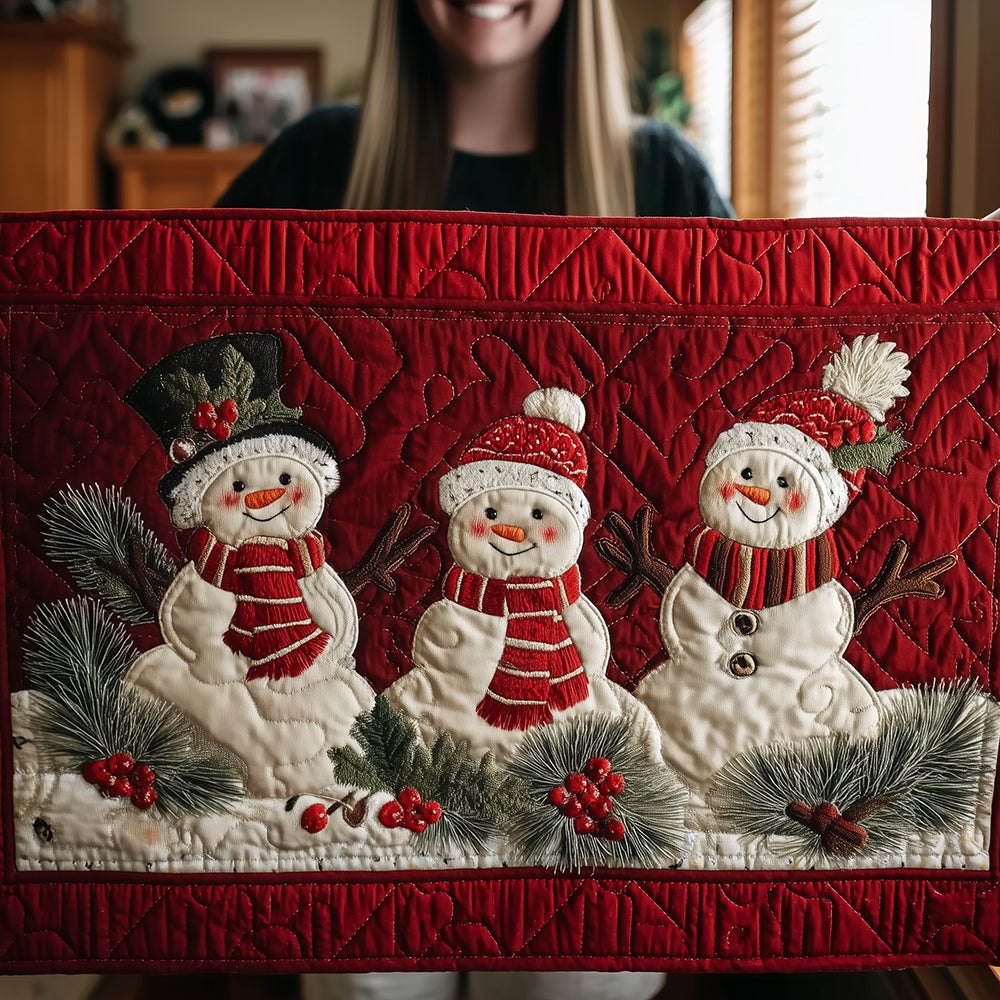 Crimson Cozy Snowmen Table Runner