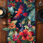 Parrot Among Tropical Blooms Table Runner