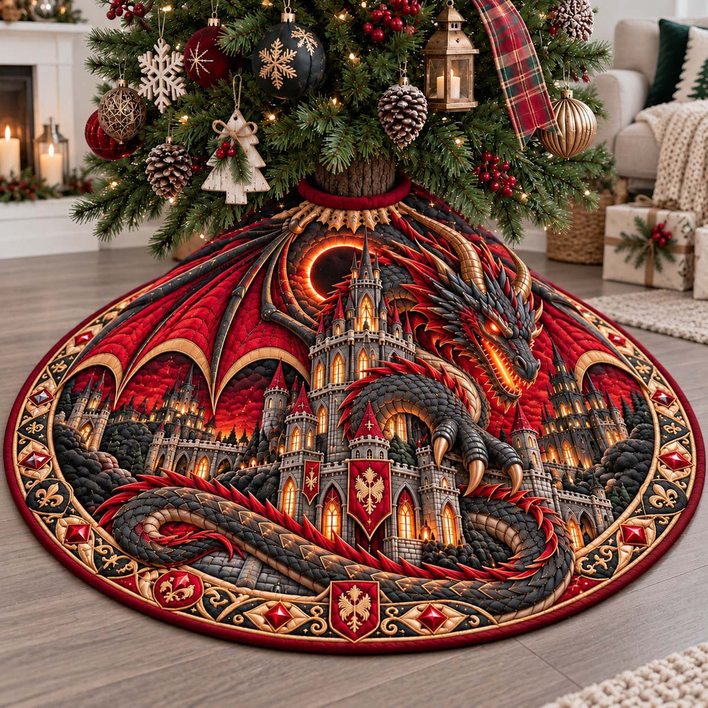 Crimson Dragon Fortress Christmas Tree Skirt