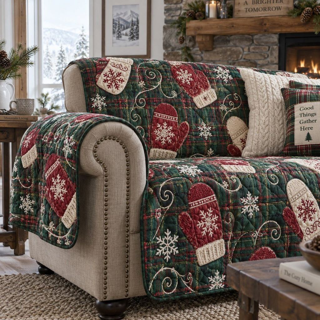 Crimson Frost Mittens Sofa Cover