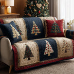 Christmas Trees on Navy Blocks Sofa Cover