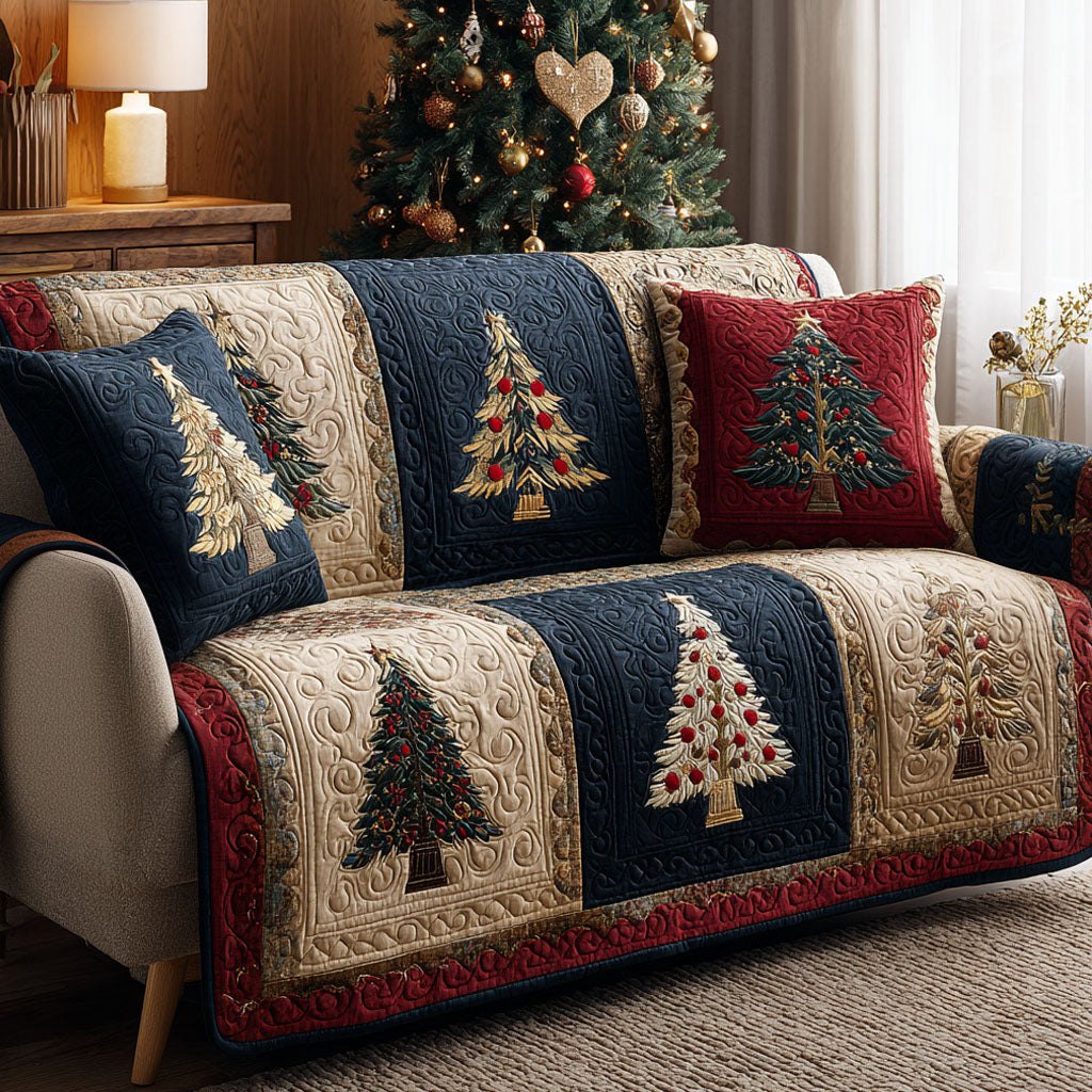 Christmas Trees on Navy Blocks Sofa Cover