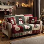 Snowmen on Forest Green Patches Sofa Cover