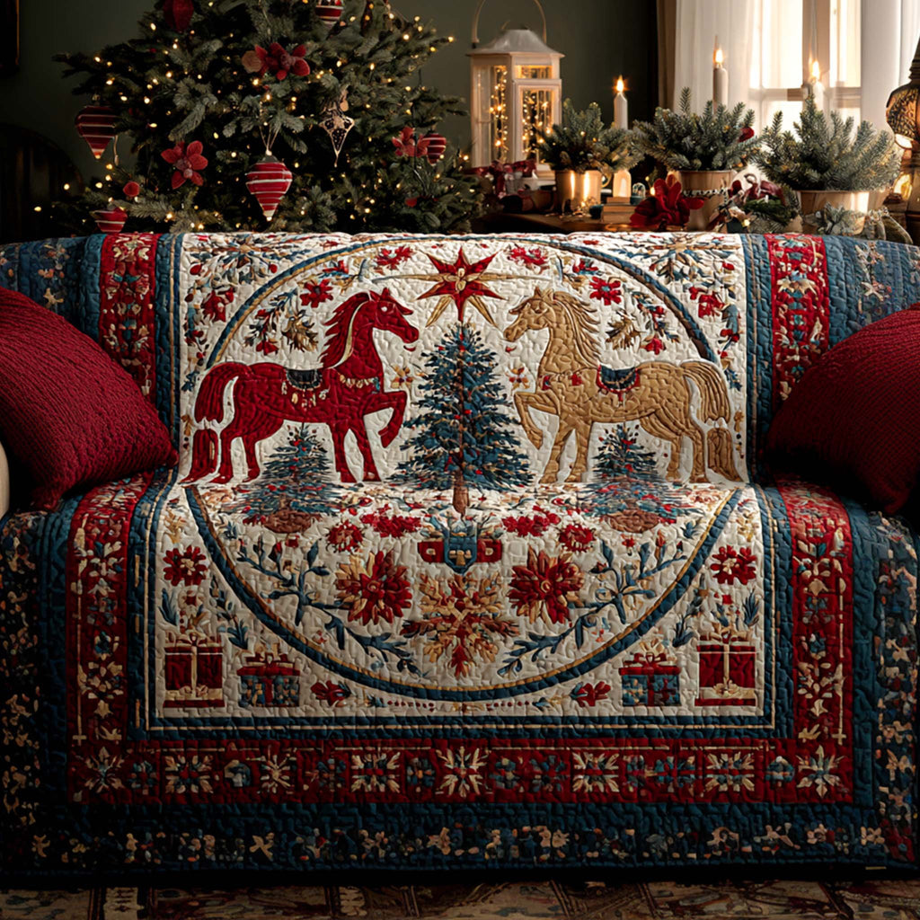 Crimson Holiday Stallions Sofa Cover