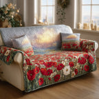 Red Poppy Field at Sunrise Sofa Cover