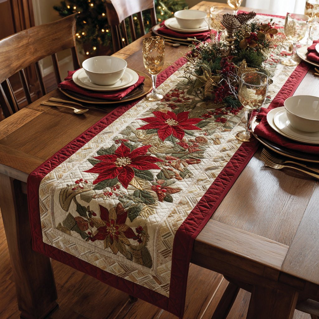 Crimson Poinsettia Border Table Runner