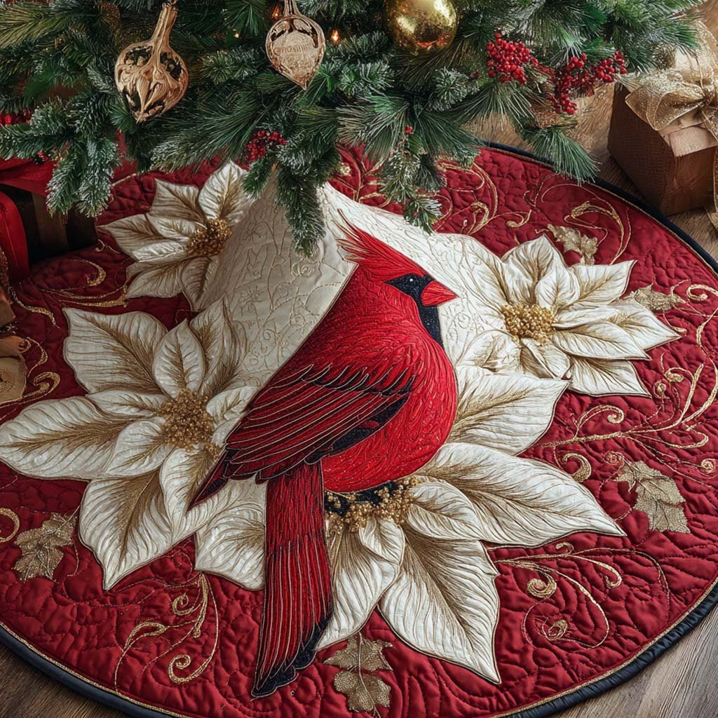 Crimson Poinsettia Grace Christmas Tree Skirt