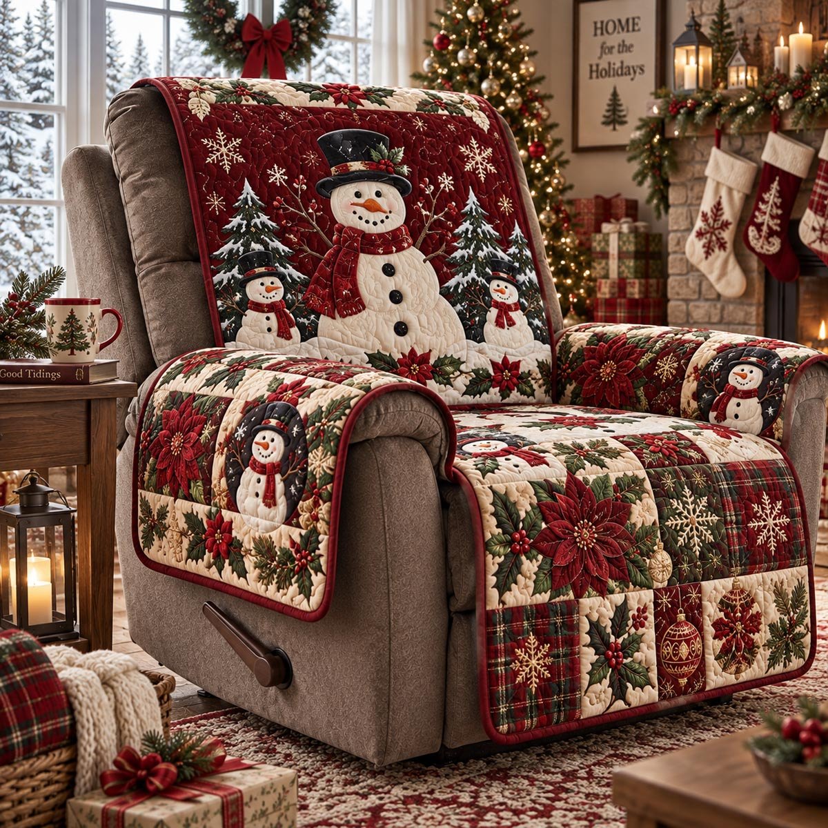 Crimson Snowman Christmas Sofa Cover