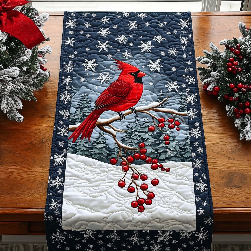 Crimson Songbird Charm Table Runner