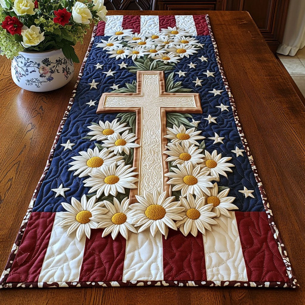 Cross Daisy Patriot Table Runner