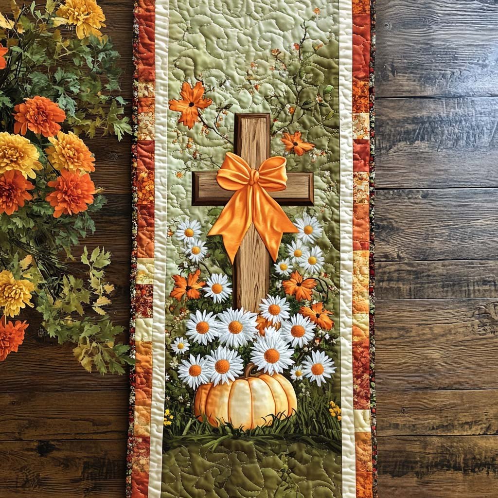 Cross and Leaves Table Runner