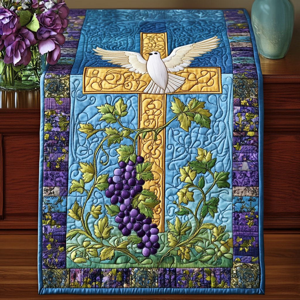 Cross with Grape Vines Table Runner