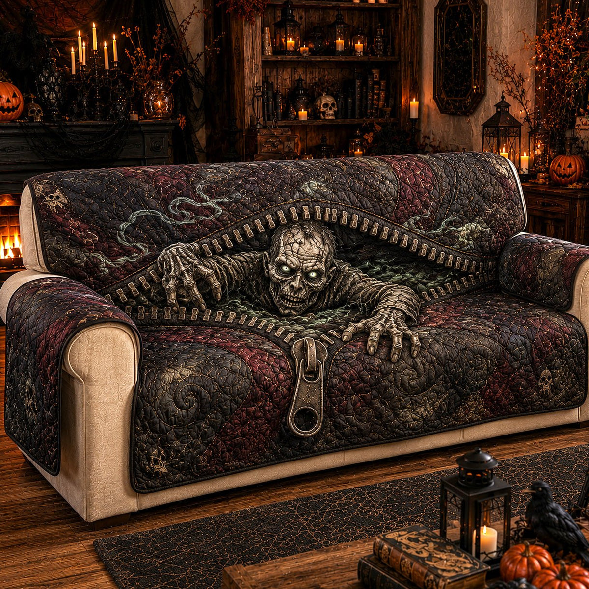 Zombie Bursting Through the Zipper Sofa Cover