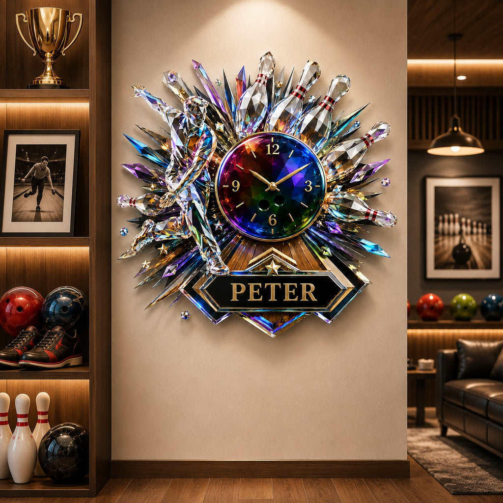 Bowling Custom Name Wall Clock — personalized with a custom name