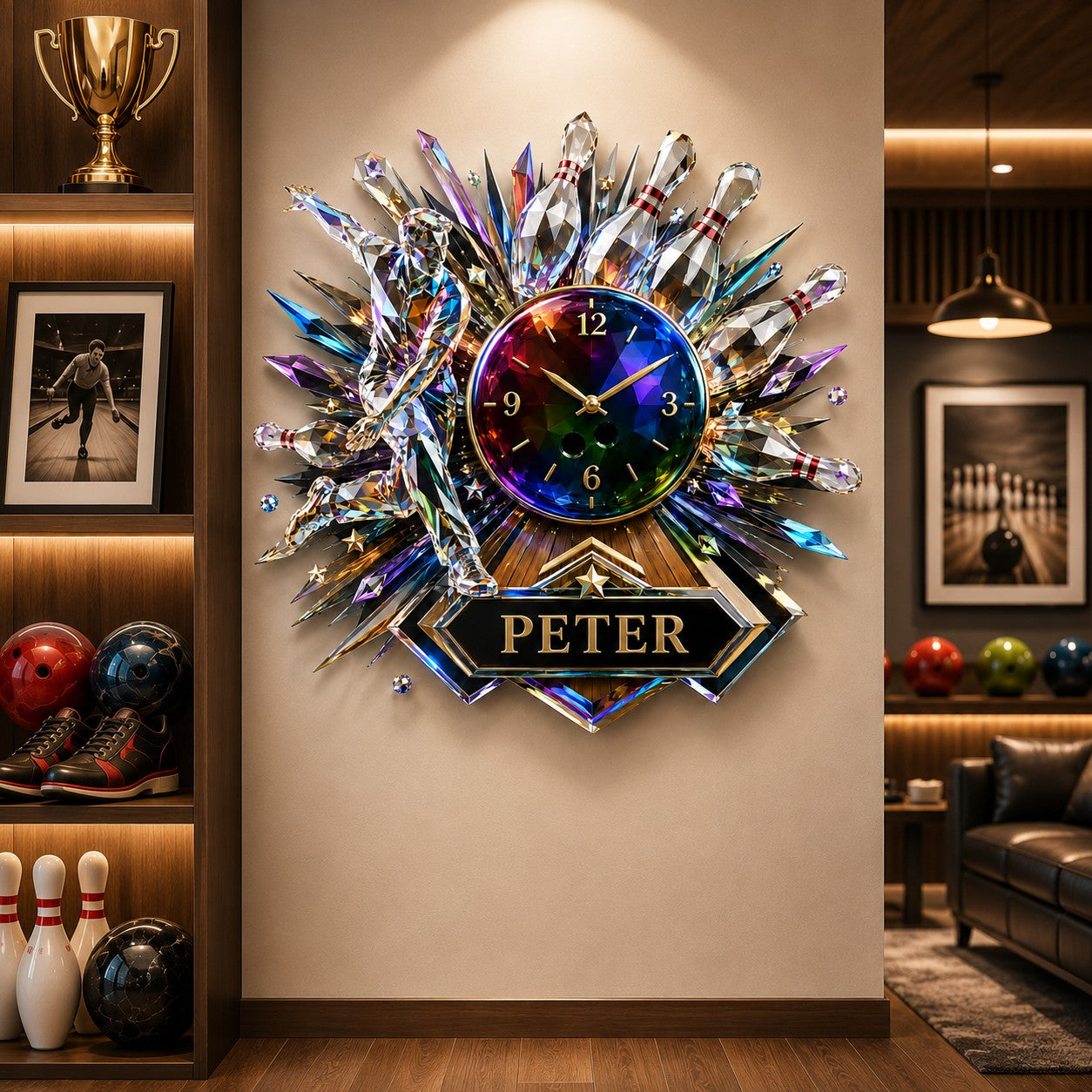 Bowling Custom Name Wall Clock — personalized with a custom name