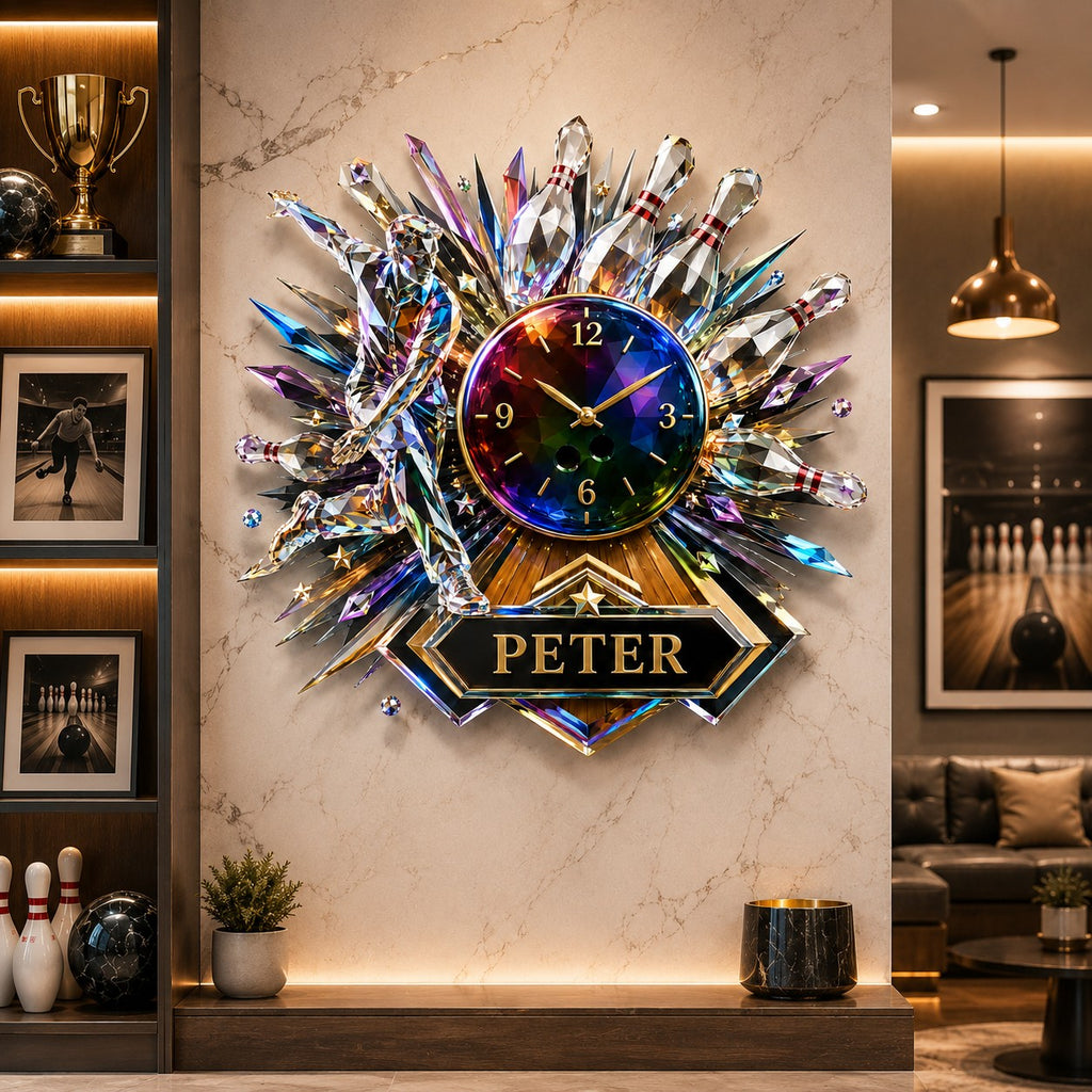 Bowling Custom Name Wall Clock — personalized with a custom name