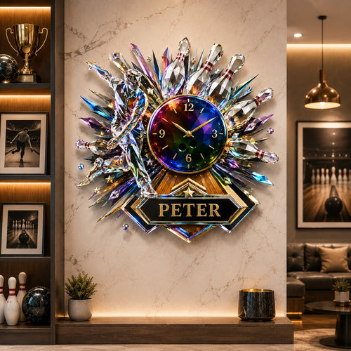 Bowling Custom Name Wall Clock — personalized with a custom name