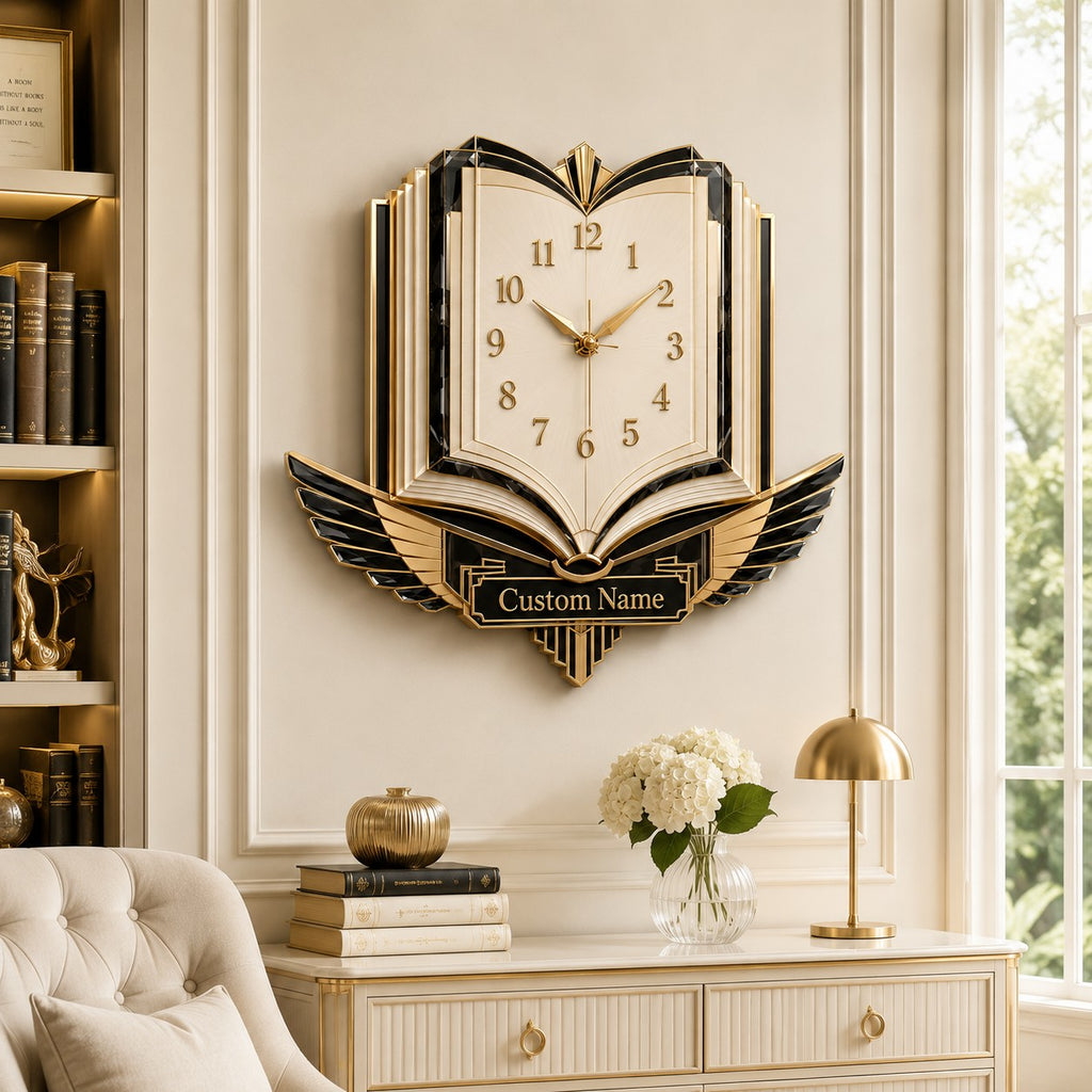 Personalized Open Book Wall Clock — personalized with a custom name