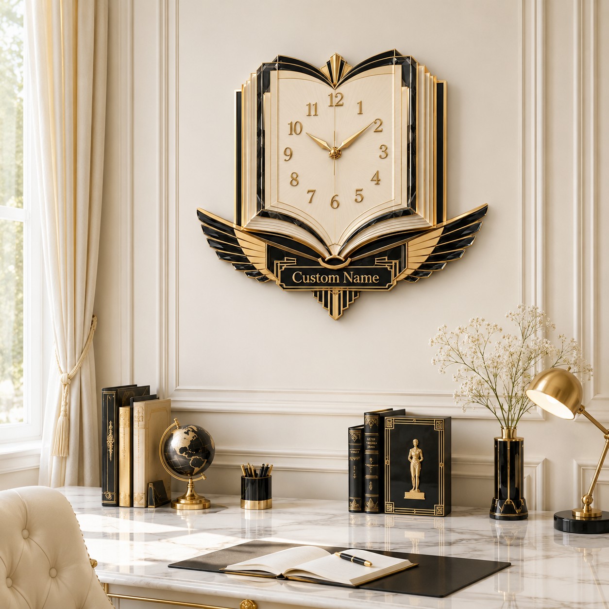 Personalized Open Book Wall Clock — personalized with a custom name