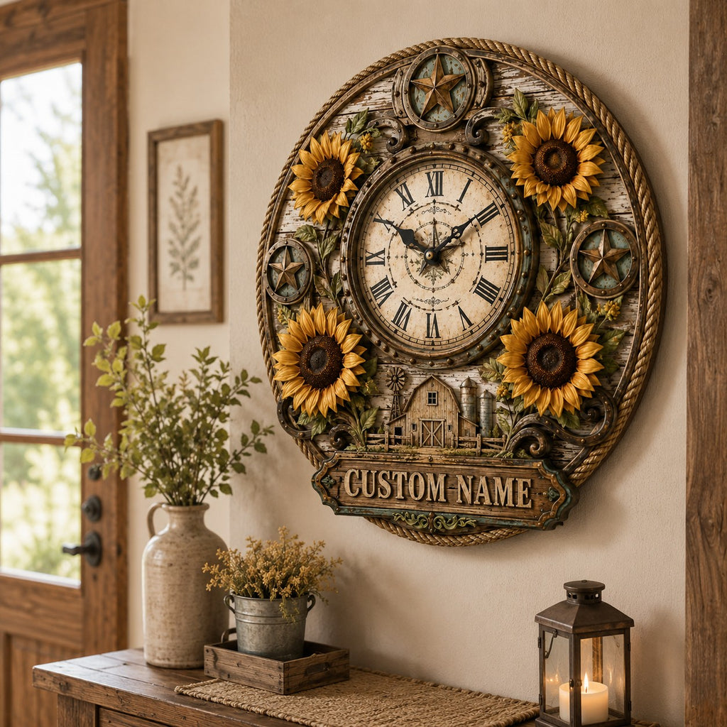 Personalized sunflower Custom Name Wall Clock — personalized with a custom name
