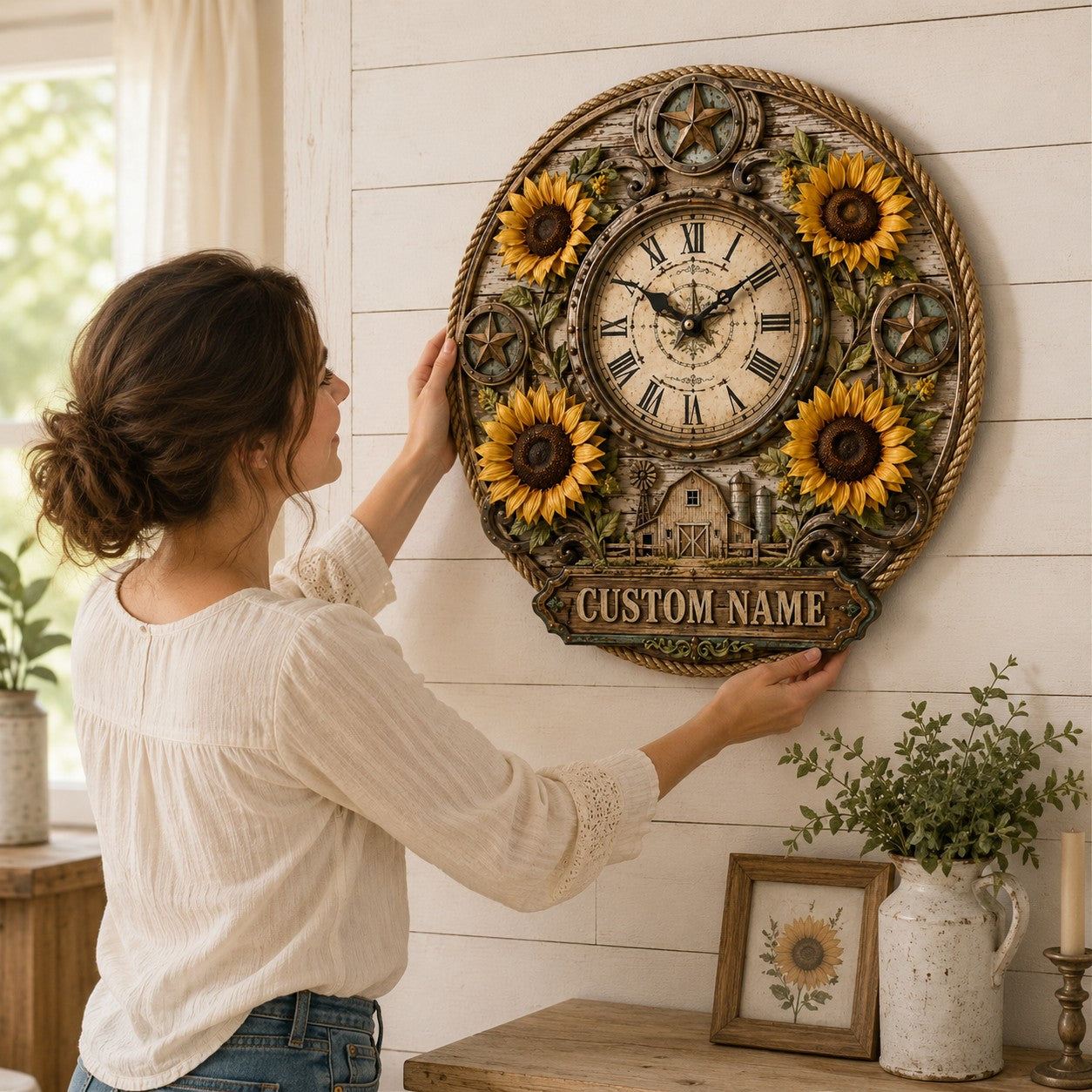 Personalized sunflower Custom Name Wall Clock — personalized with a custom name