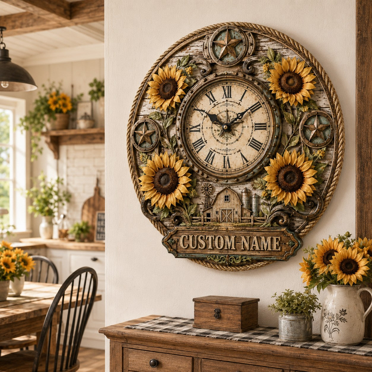 Personalized sunflower Custom Name Wall Clock — personalized with a custom name