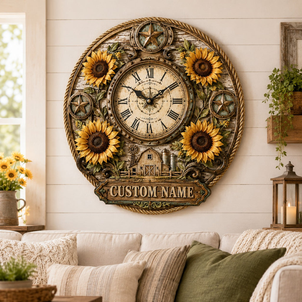 Personalized sunflower Custom Name Wall Clock — personalized with a custom name