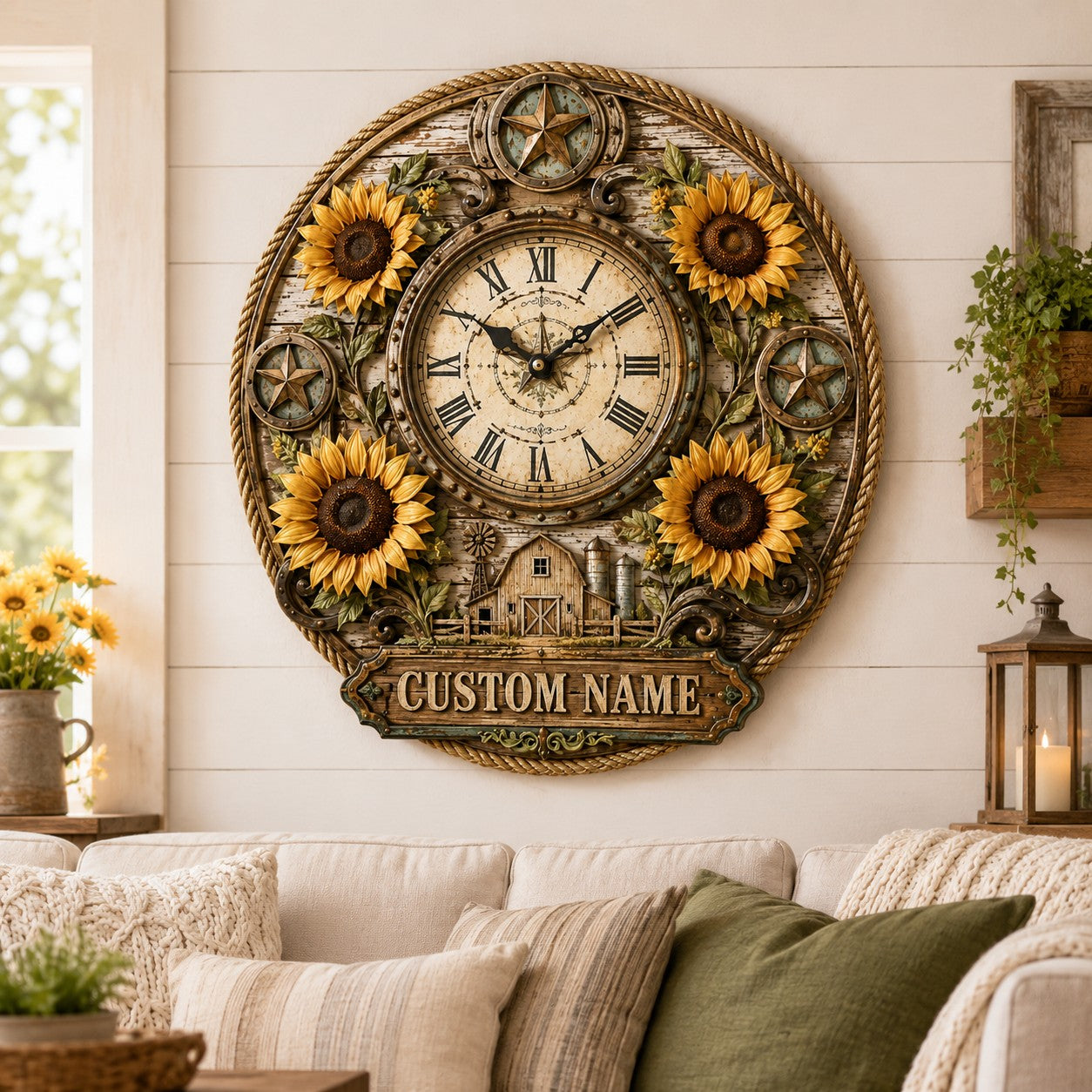 Personalized sunflower Custom Name Wall Clock — personalized with a custom name