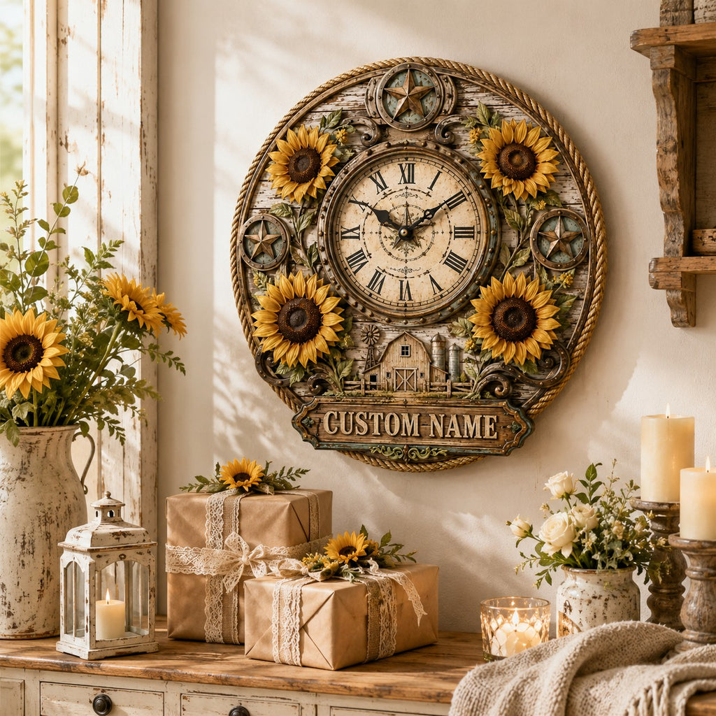 Personalized sunflower Custom Name Wall Clock — personalized with a custom name