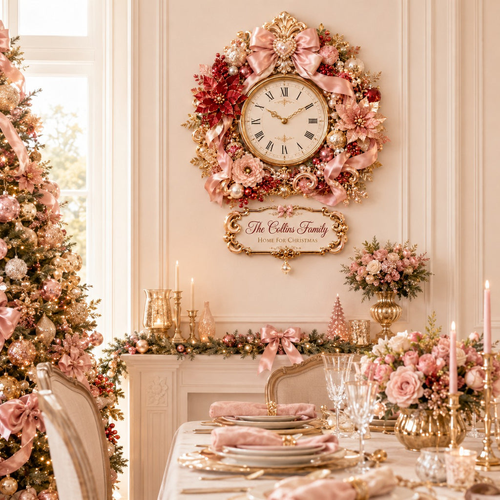 Coquette bow holiday Custom Name Wall Clock — personalized with a custom name